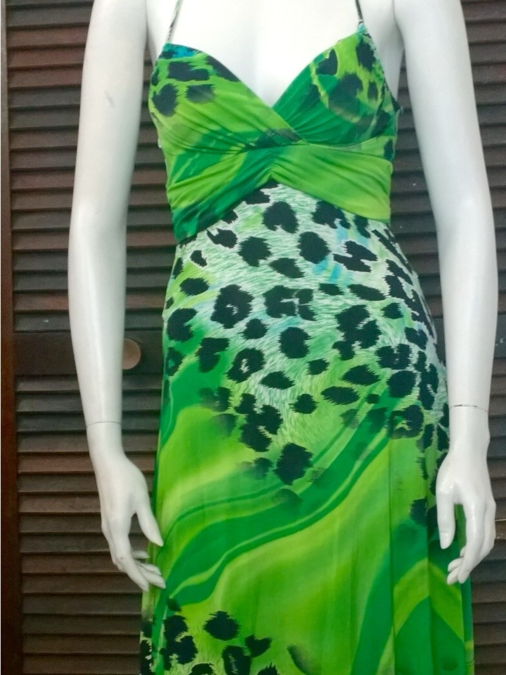 YUKA Green Animal Print Halter Dress | Tropical Leopard Print Sundress